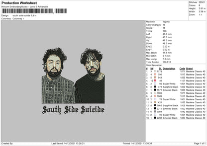 South Side Suicide Embroidery File 4 size