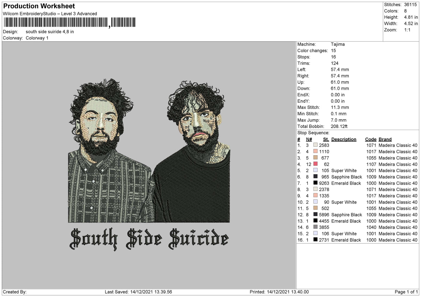 South Side Suicide Embroidery File 4 size