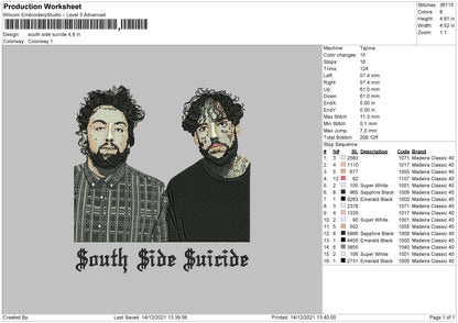 South Side Suicide Embroidery File 4 size