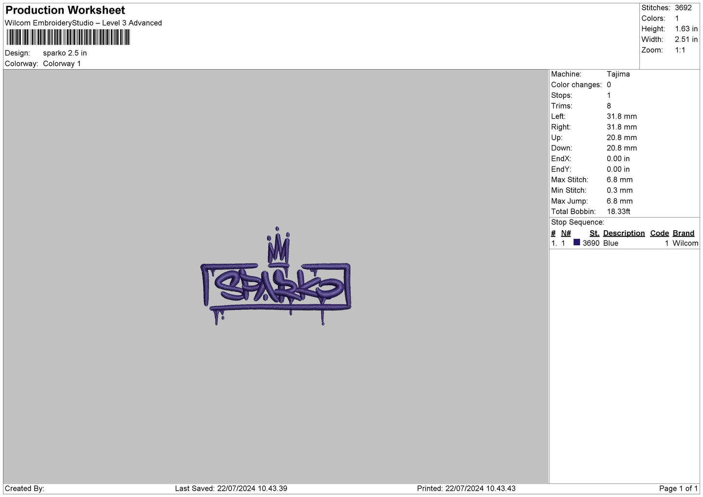 Sparkotext Embroidery File 6 sizes