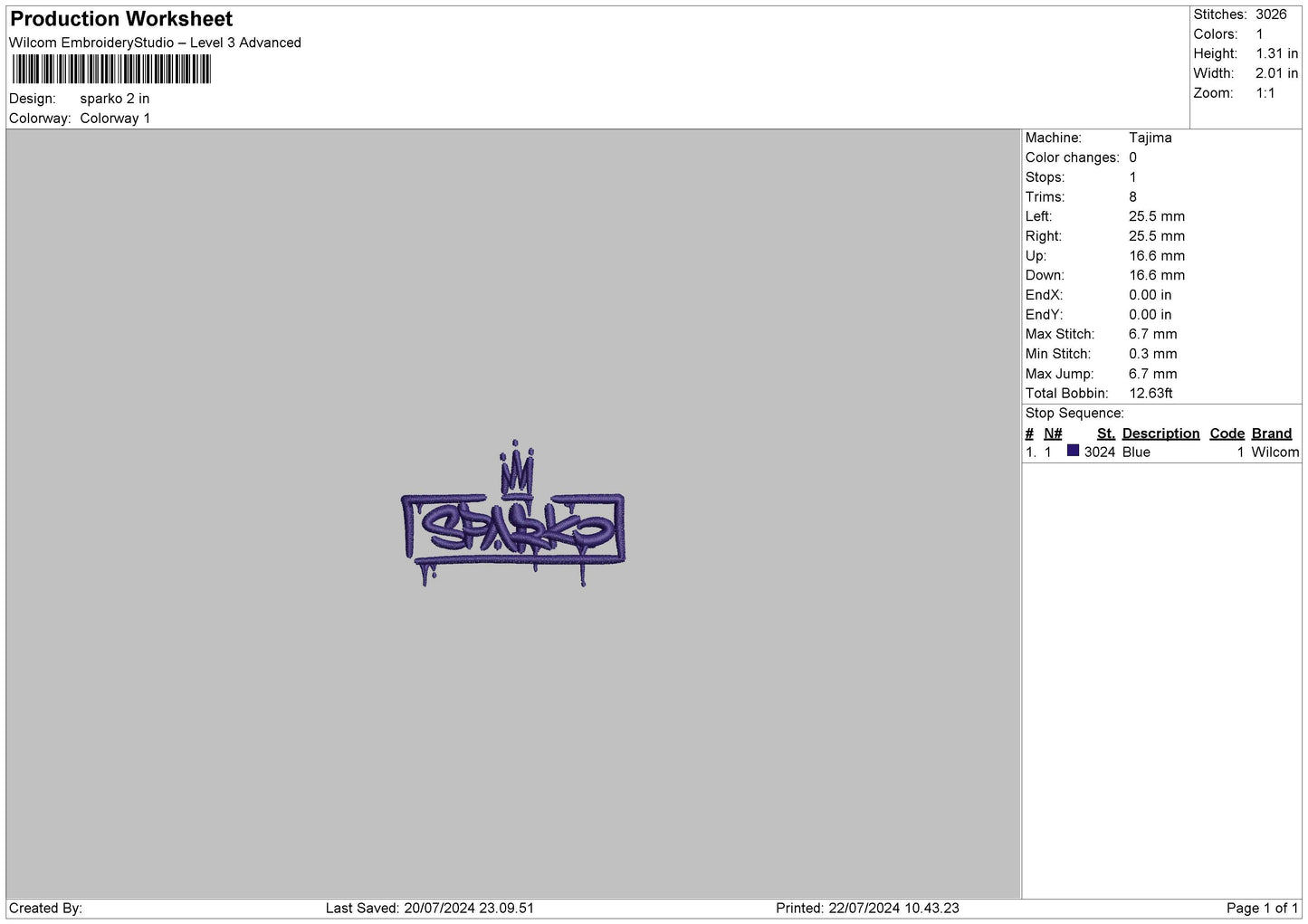 Sparkotext Embroidery File 6 sizes