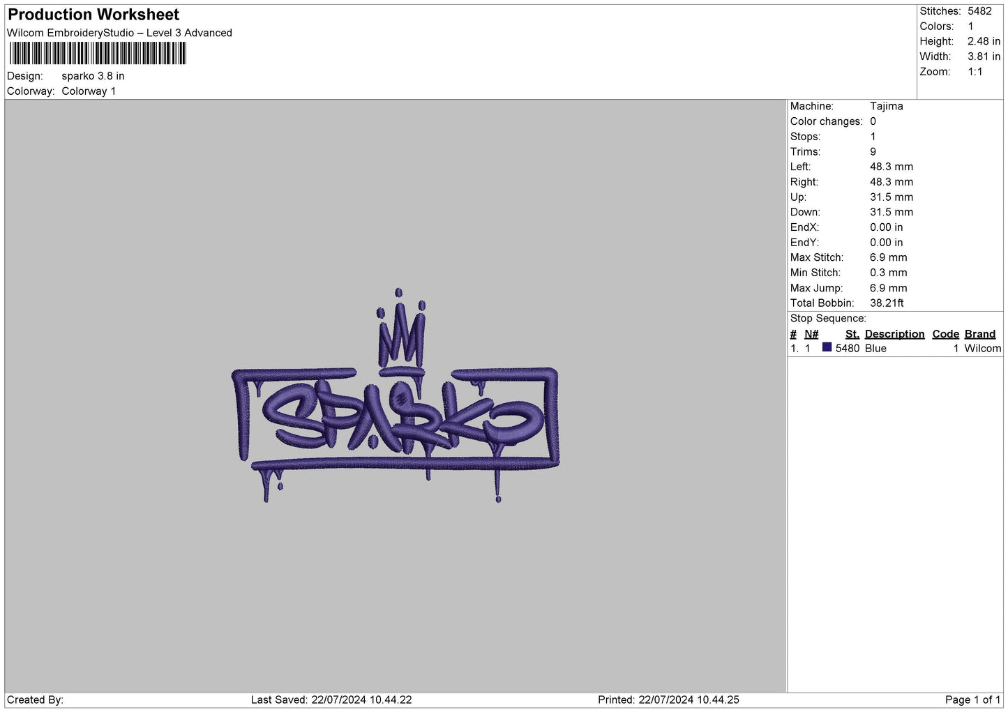 Sparkotext Embroidery File 6 sizes