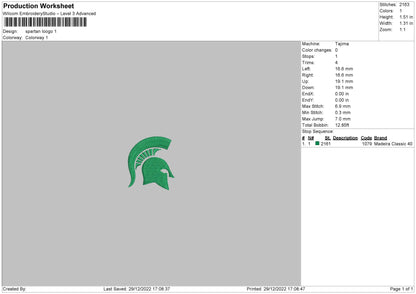 Spartan L Embroidery File 6 sizes