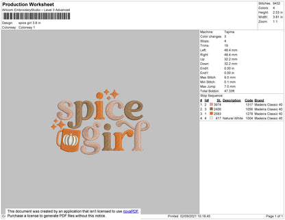 Spice Girl Embroidery File 5 Size