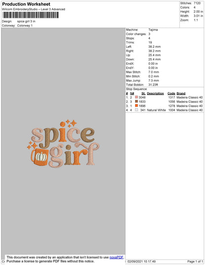 Spice Girl Embroidery File 5 Size