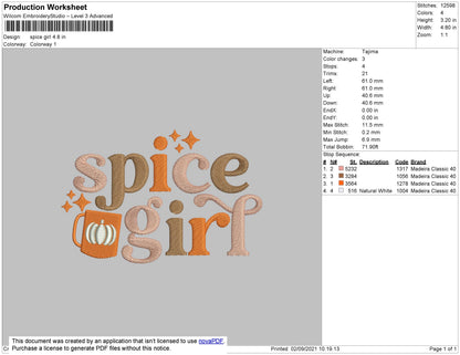 Spice Girl Embroidery File 5 Size