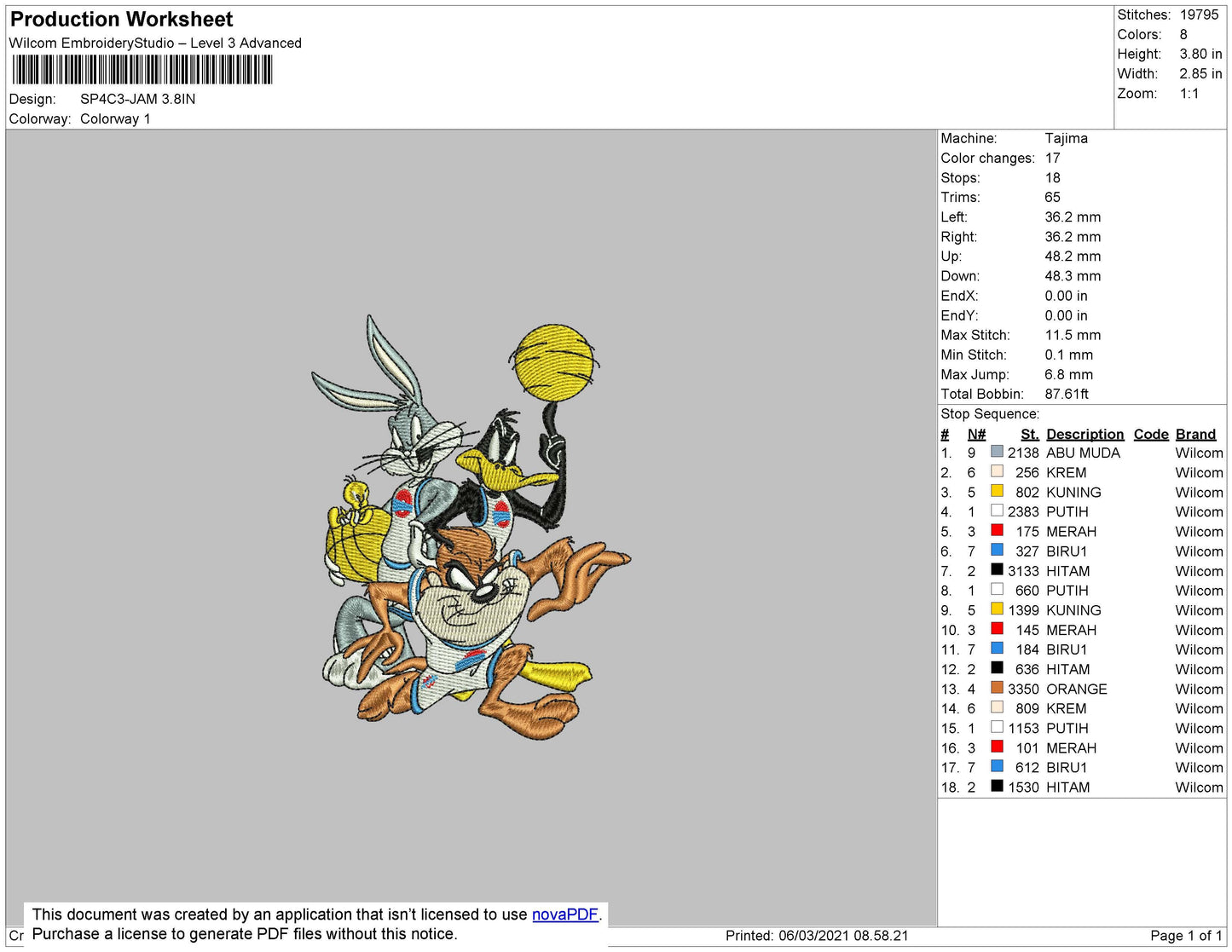 Space Jam Embroidery File 4 size