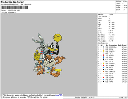 Space Jam Embroidery File 4 size