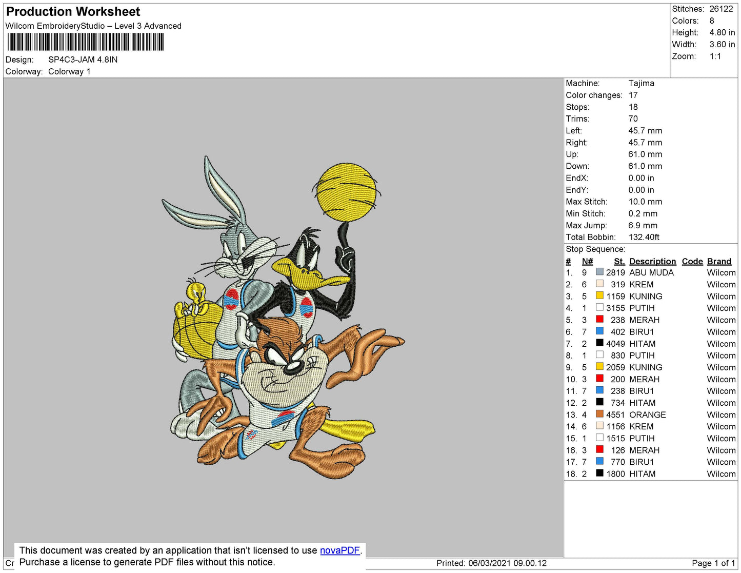 Space Jam Embroidery File 4 size