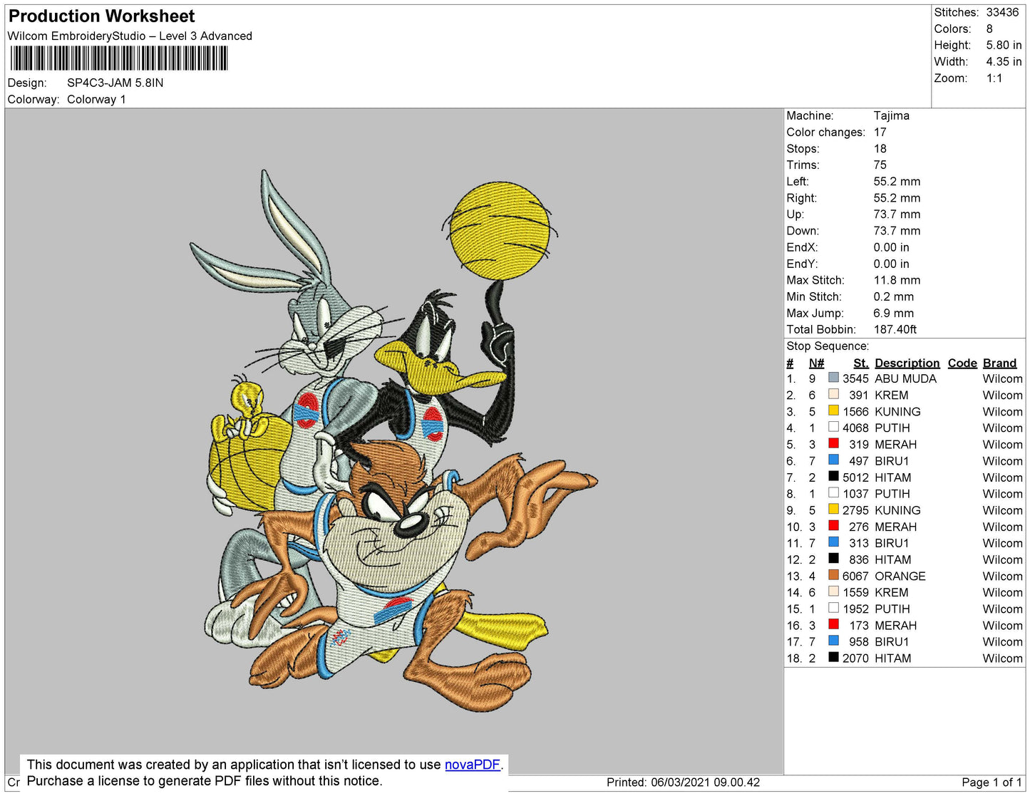 Space Jam Embroidery File 4 size
