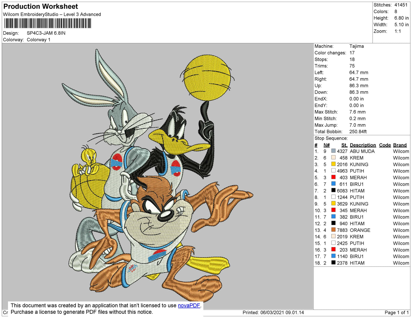 Space Jam Embroidery File 4 size
