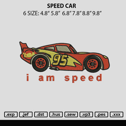 Speed Car Embroidery File 6 sizes