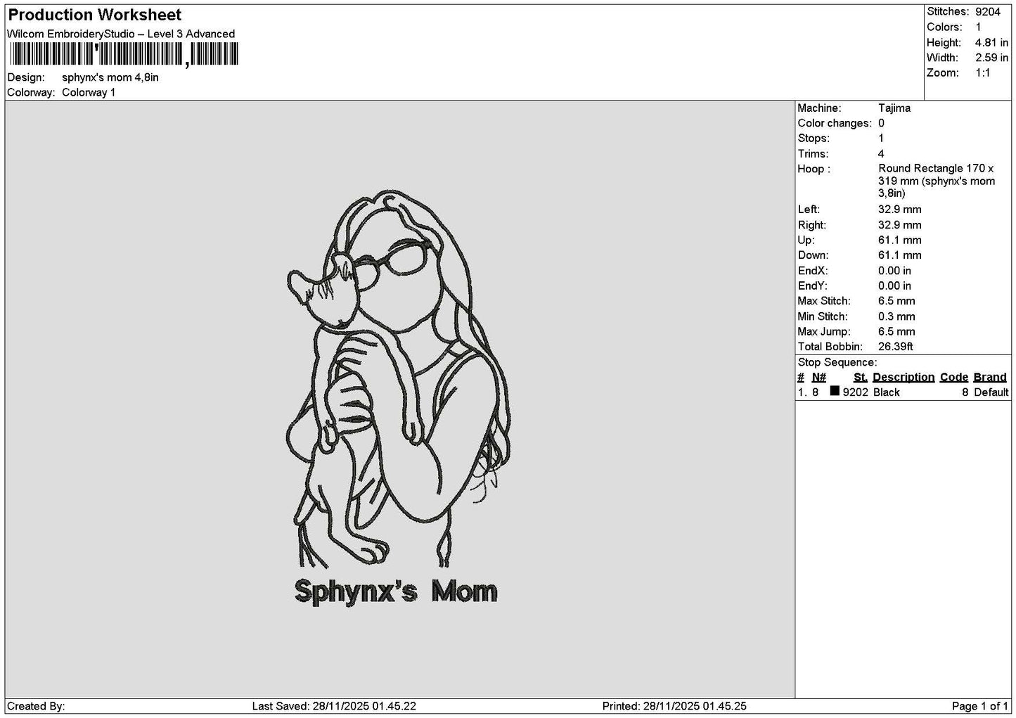 Mom Outline 2811 Embroidery File 6 sizes