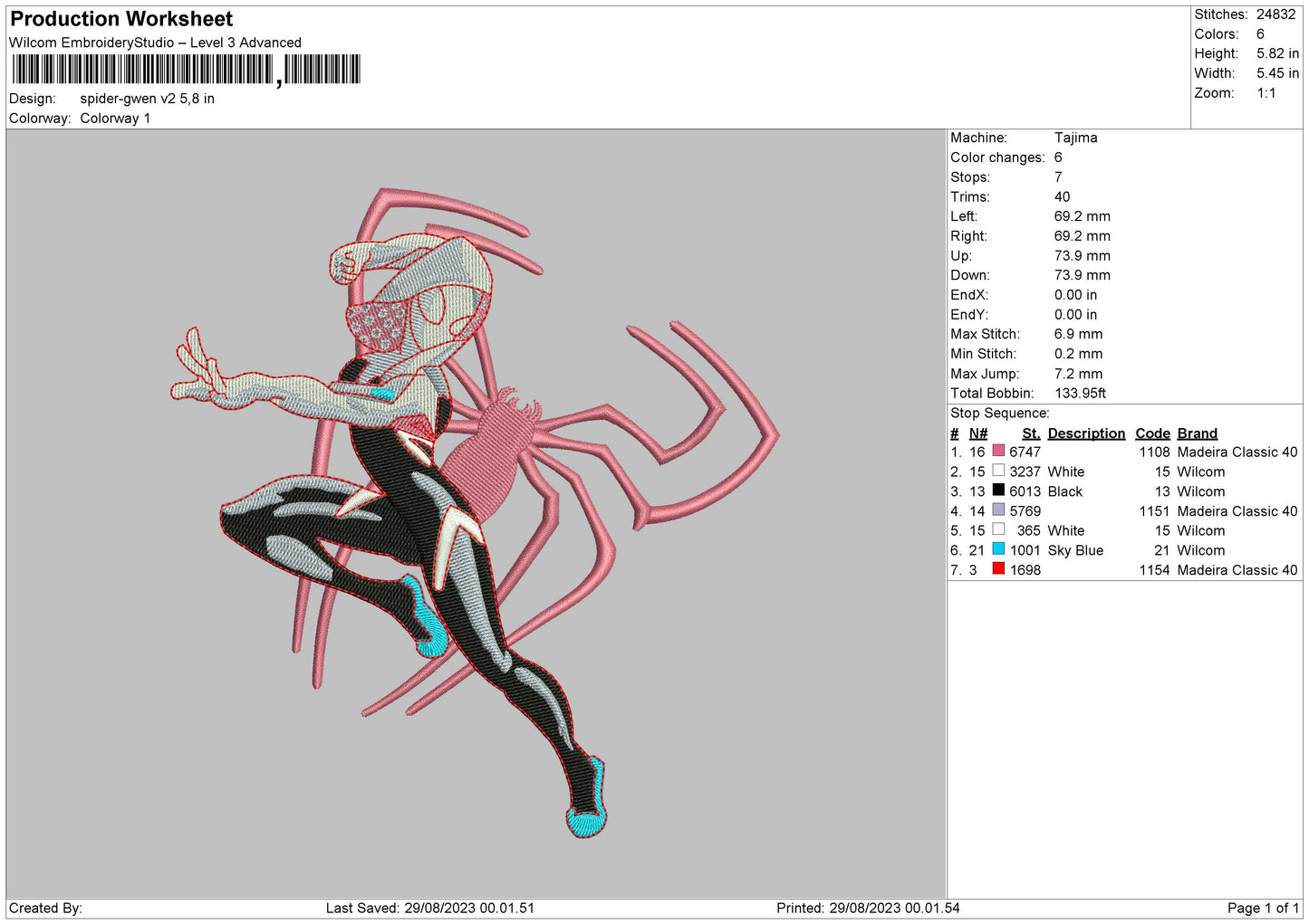 Spider G V2 Embroidery File 6 sizes