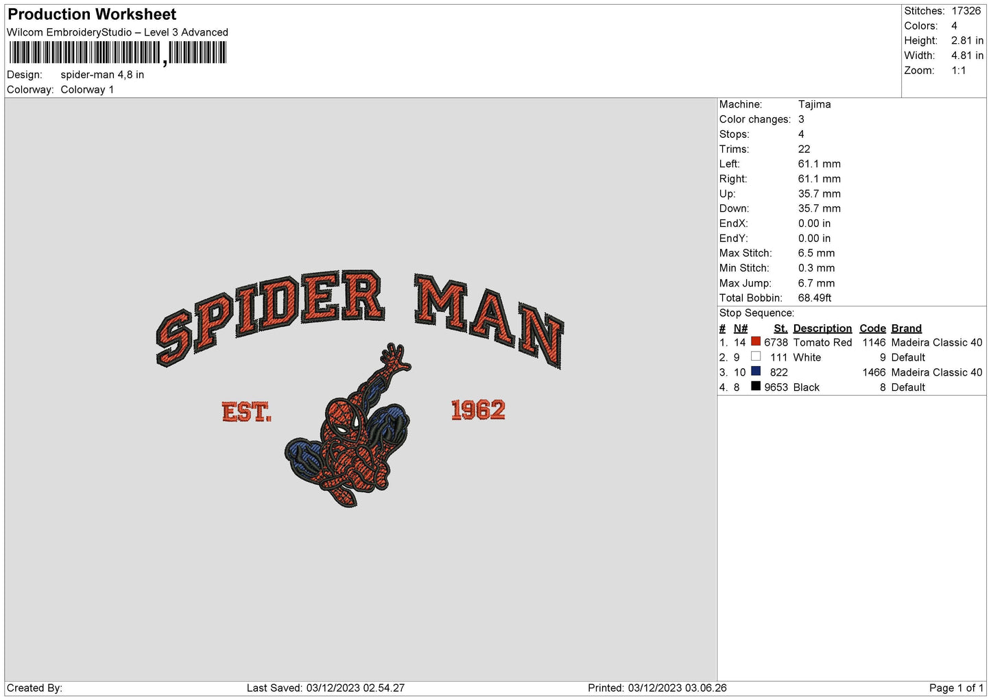 Spider 0312 Embroidery File 6 sizes