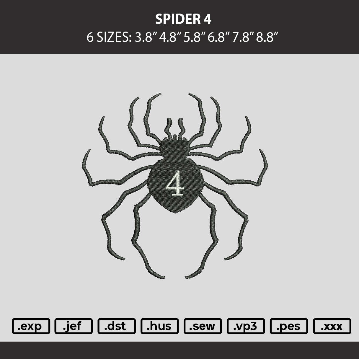 Spider 4 Embroidery Machine Design File 6 sizes