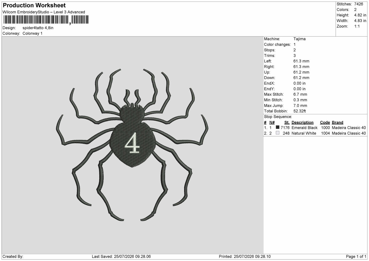 Spider 4 Embroidery Machine Design File 6 sizes