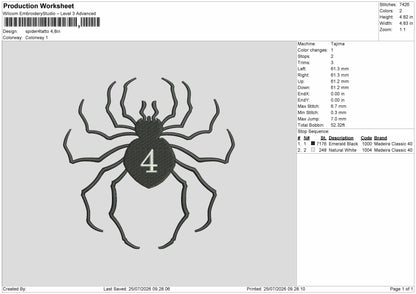 Spider 4 Embroidery Machine Design File 6 sizes