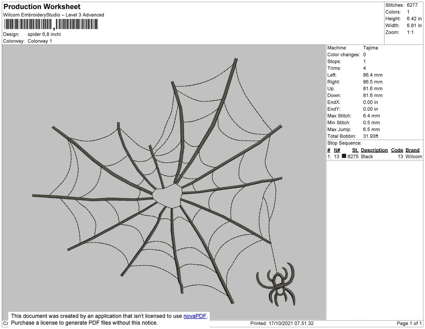 Spider Embroidery File 5 Size