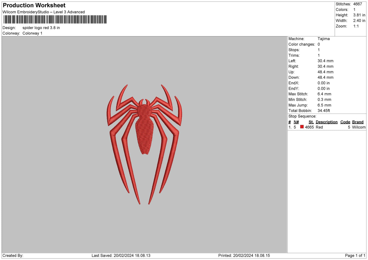 Spider Red Embroidery File 6 sizes