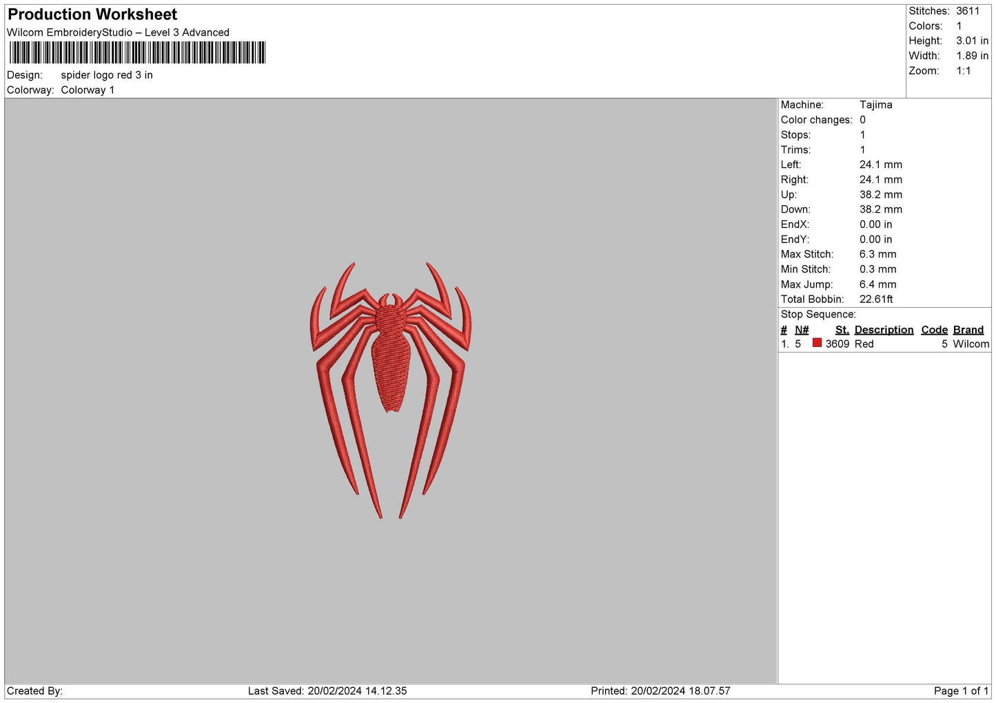 Spider Red Embroidery File 6 sizes