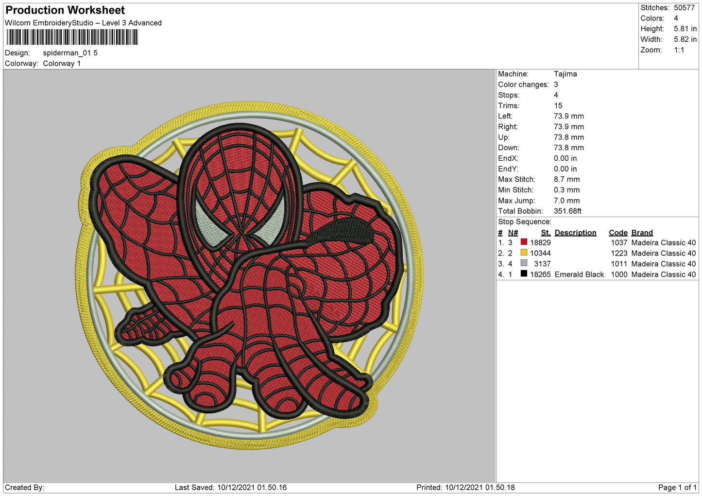 Spiderman 01 Embroidery File 4 size