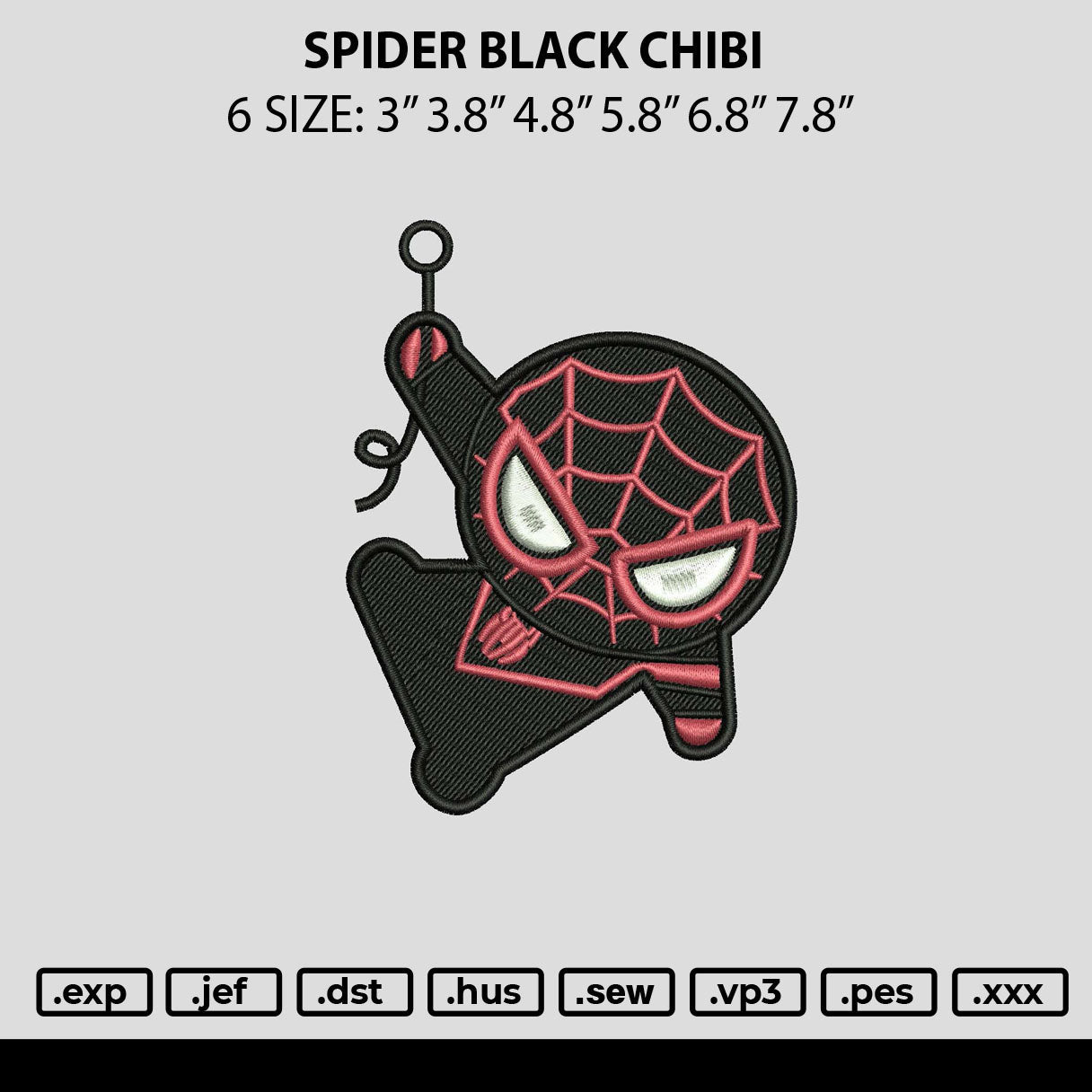 Spider Black Chibi Embroidery File 6 sizes