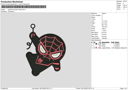 Spider Black Chibi Embroidery File 6 sizes