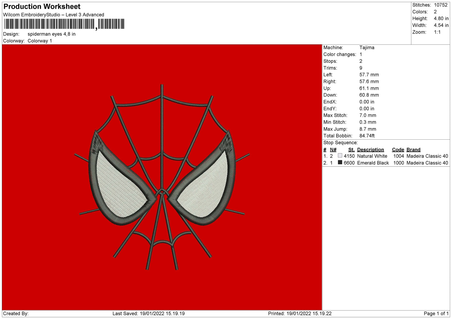 Spiderman Eyes Embroidery File 5 Size