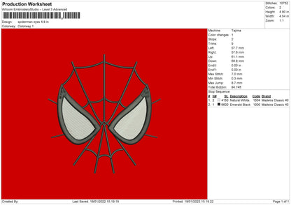 Spiderman Eyes Embroidery File 5 Size
