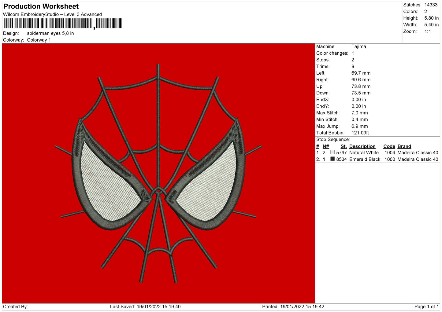 Spiderman Eyes Embroidery File 5 Size