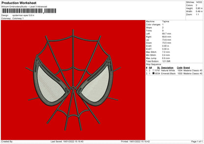 Spiderman Eyes Embroidery File 5 Size