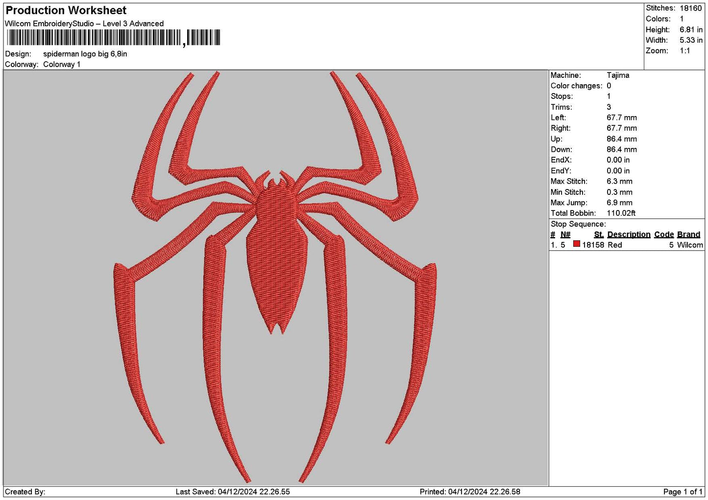 Spider Bigger 01 Embroidery File 6 sizes