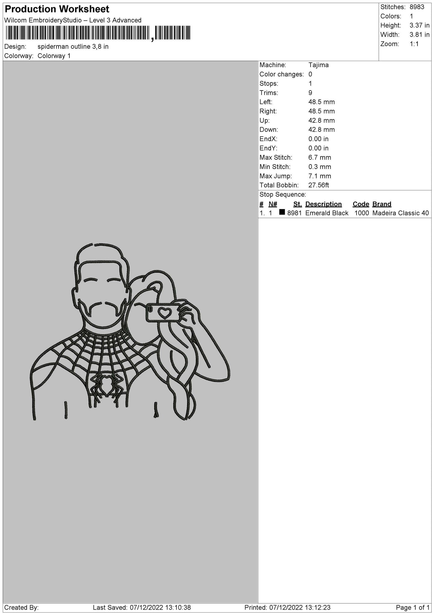 Spider Outline Embroidery File 6 sizes