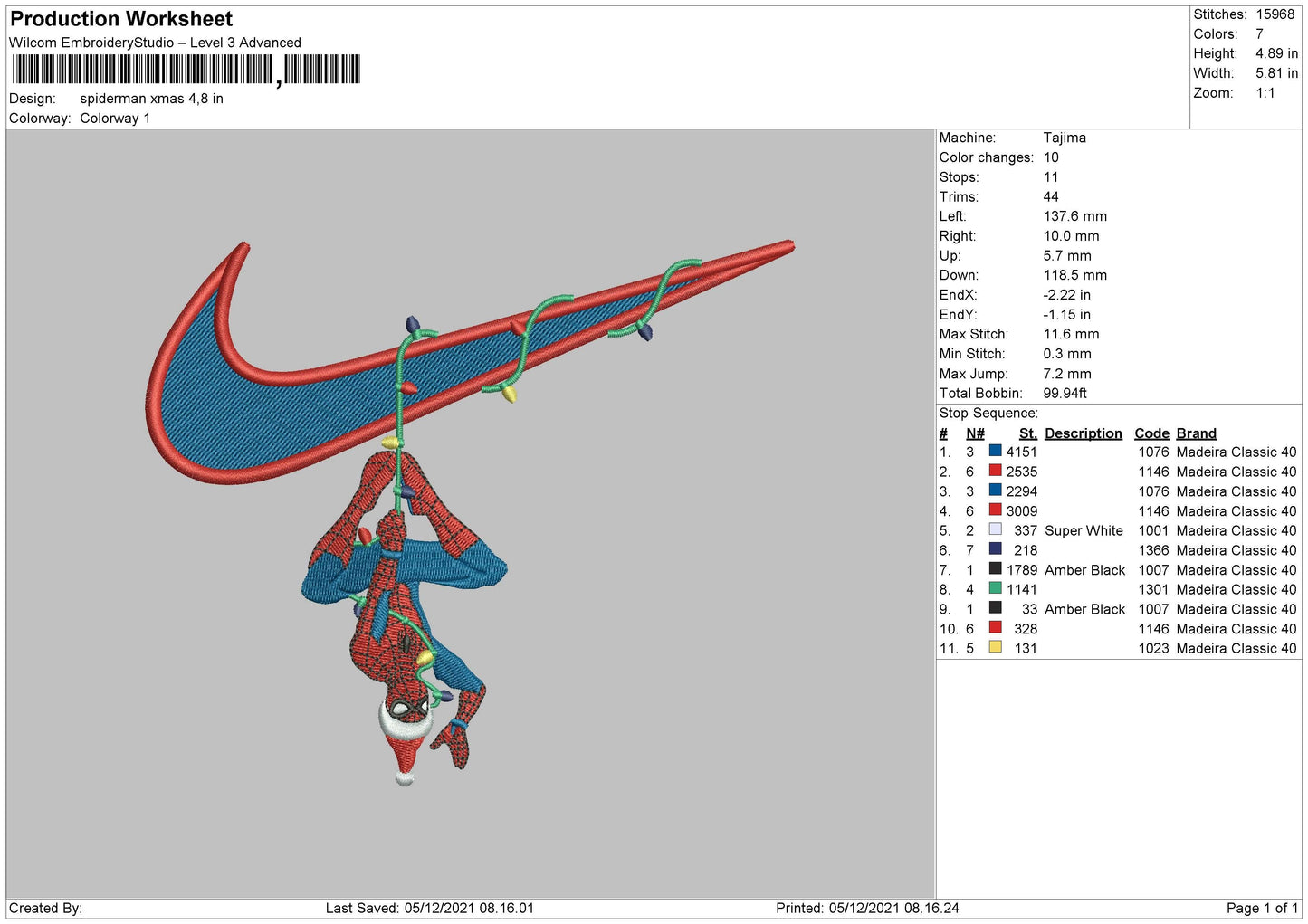 Spiderman Xmas Embroidery File 10 size