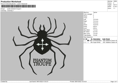 Spider Phantom Troupe Embroidery File 4 size