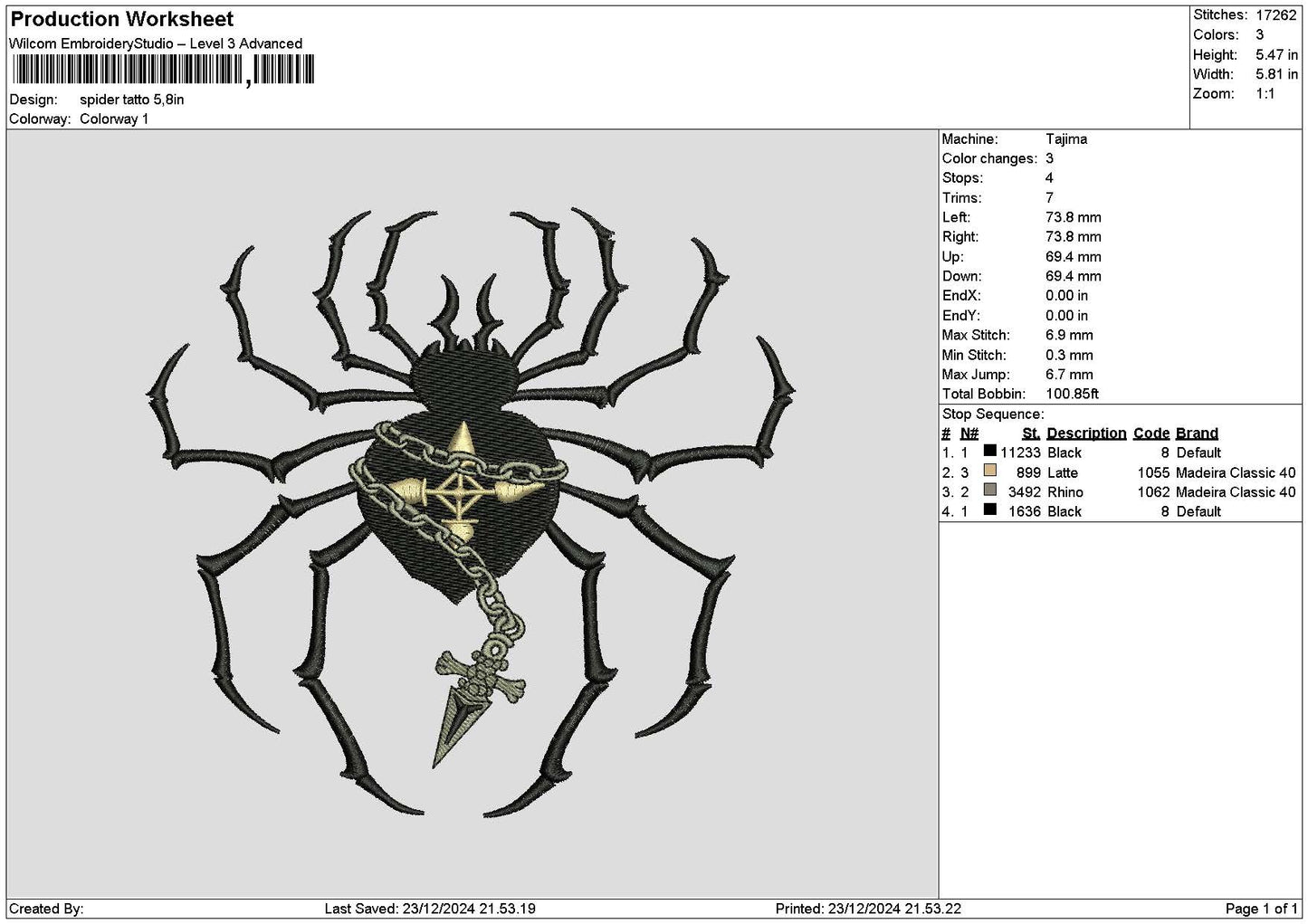 Spider 2312 Embroidery File 6 sizes