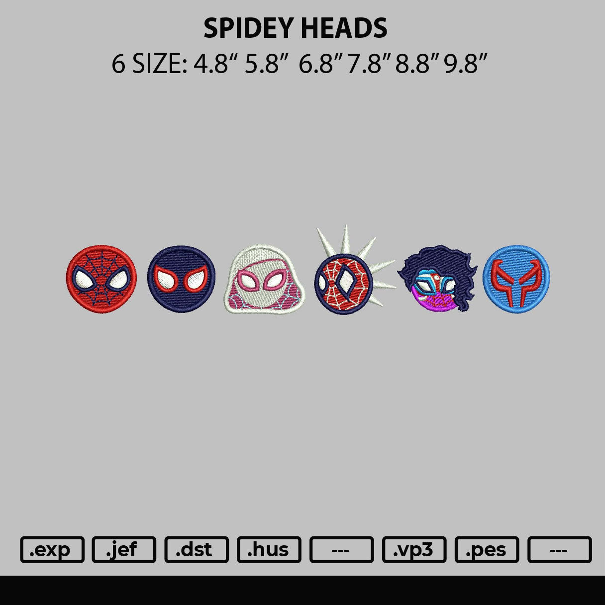 Spidey Heads Embroidery File 6 sizes