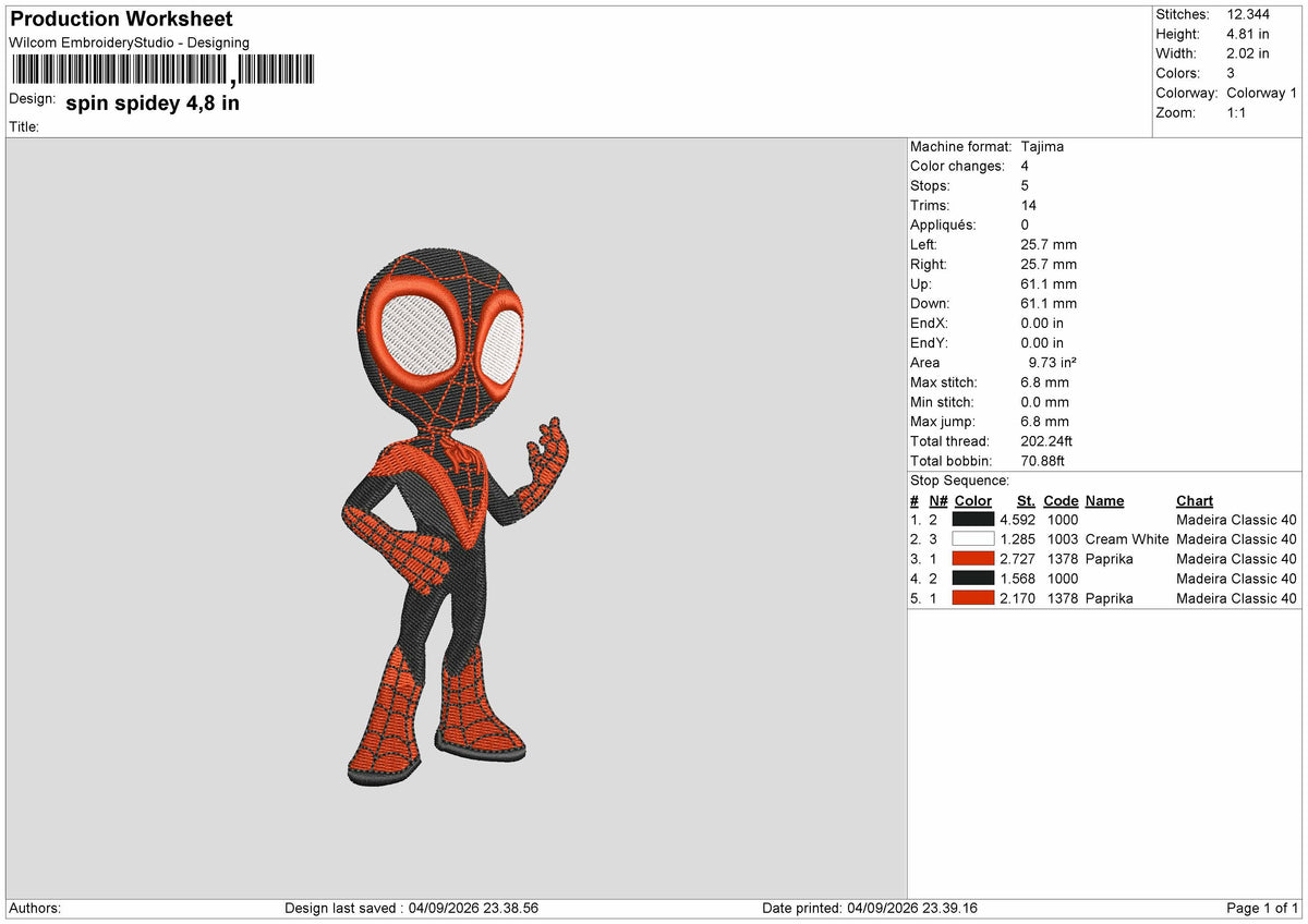 Spidey0409 Embroidery Machine Design File 6 sizes