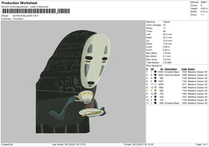 Spirited Away Ghost Embroidery File 4 size