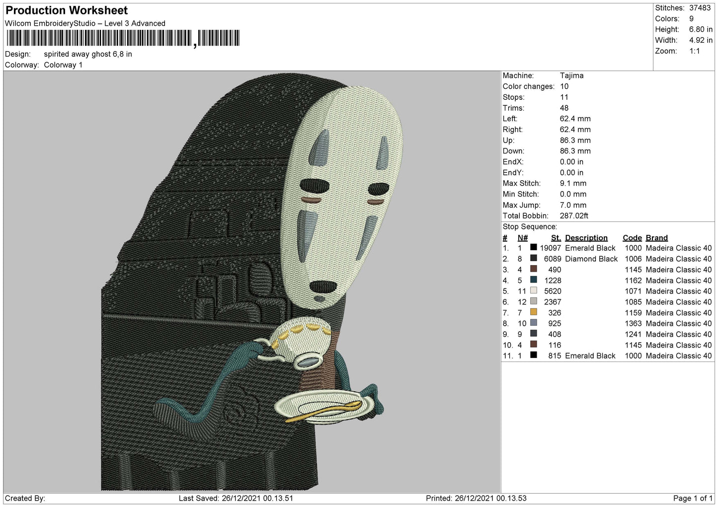 Spirited Away Ghost Embroidery File 4 size
