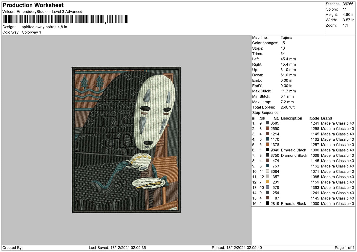 Spirited Away Embroidery File 4 size