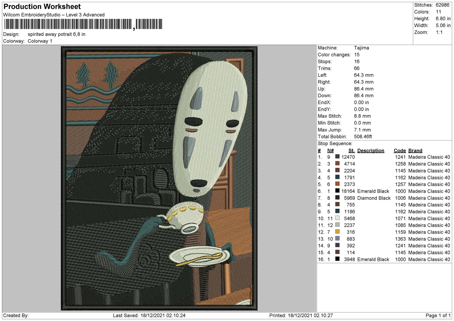 Spirited Away Embroidery File 4 size