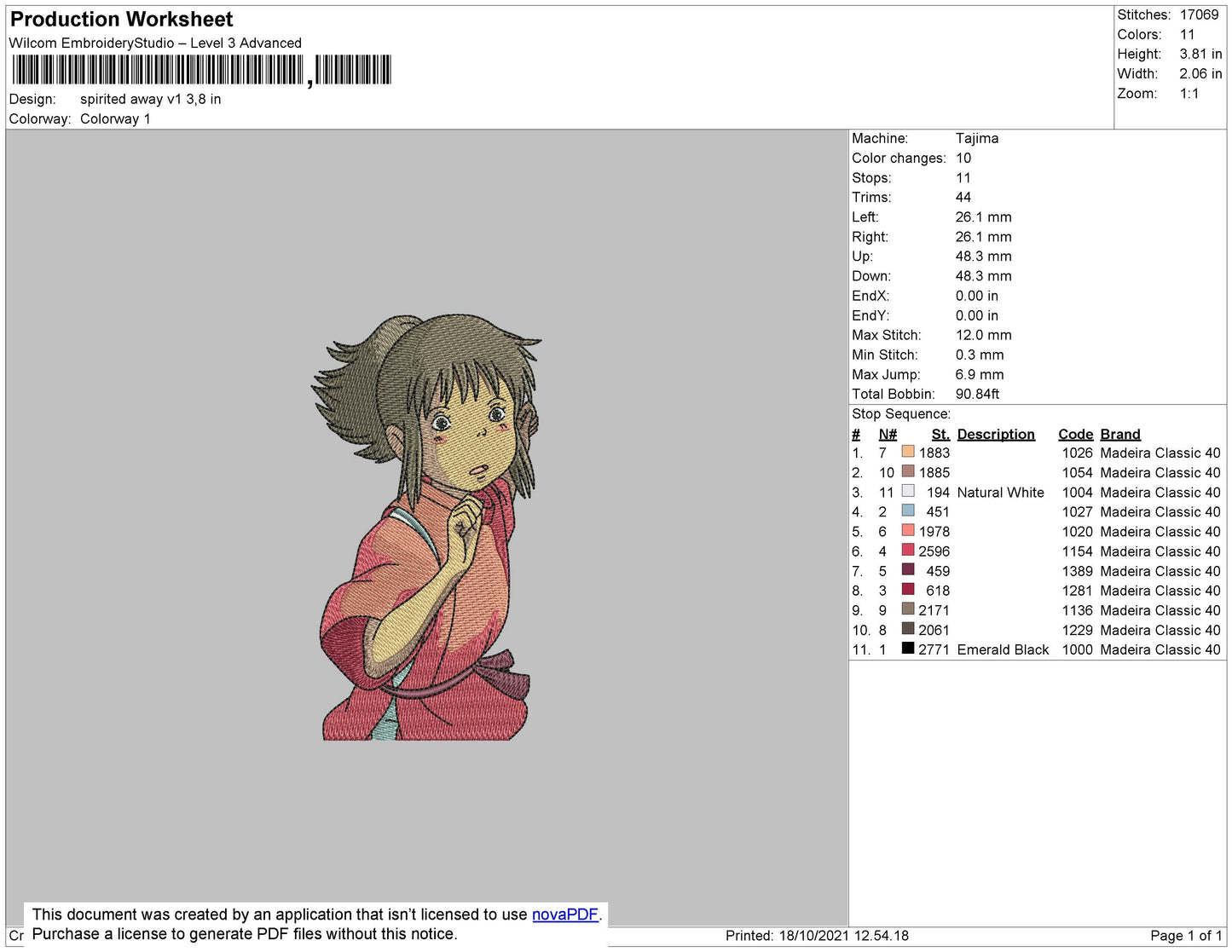 Spirited Away V1 Embroidery File 4 size