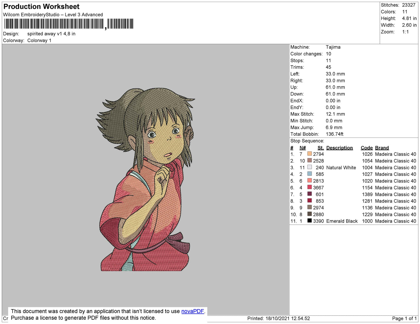 Spirited Away V1 Embroidery File 4 size