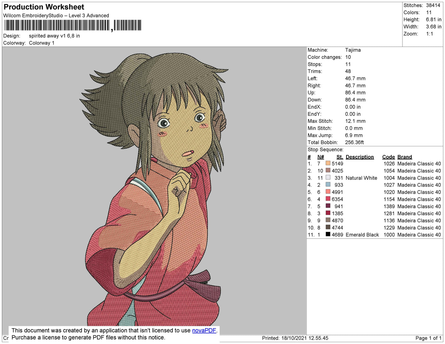 Spirited Away V1 Embroidery File 4 size