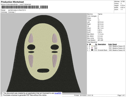Spirited Away No Face Embroidery File 4 size