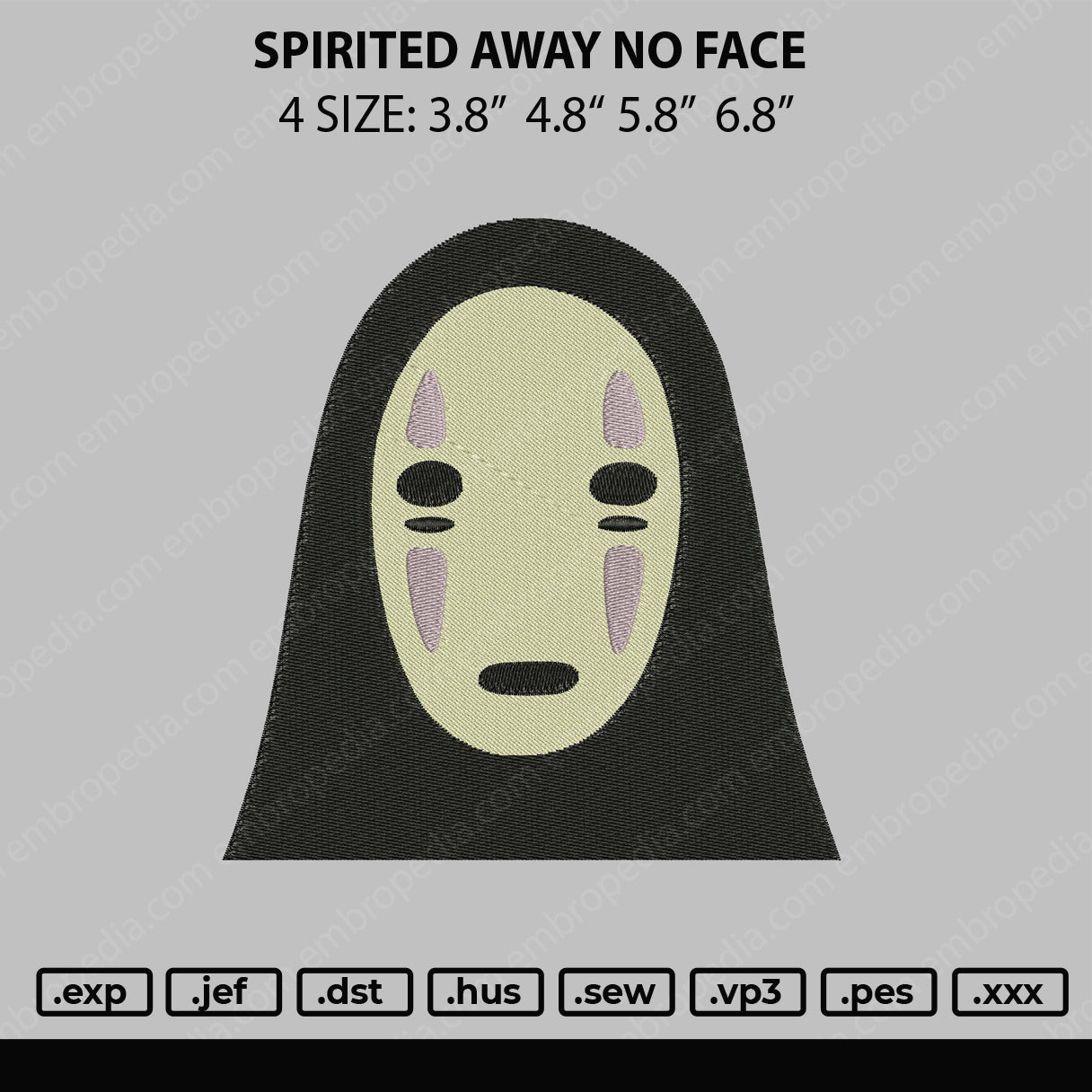 Spirited Away No Face Embroidery File 4 size