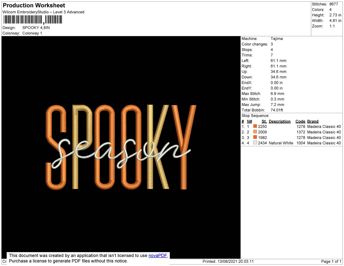 Spooky Text Embroidery File 4 size