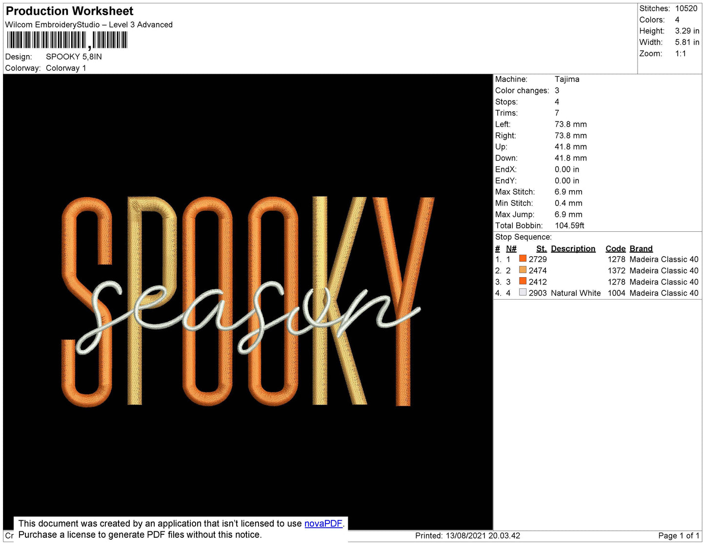 Spooky Text Embroidery File 4 size